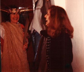Terry emerging as the Statue of Liberty at going away party.  Host Xenia Dot is surprised. JPG
