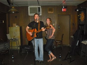 429453_113968765392478_1323510145_n1 Christine Allen doing her "One Legged Lucy" impression at the Loyal Cafe.-She lasted half the song.
