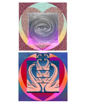 One Heart Two Swans MixedMediaCollage by Carmela Tal Baron
