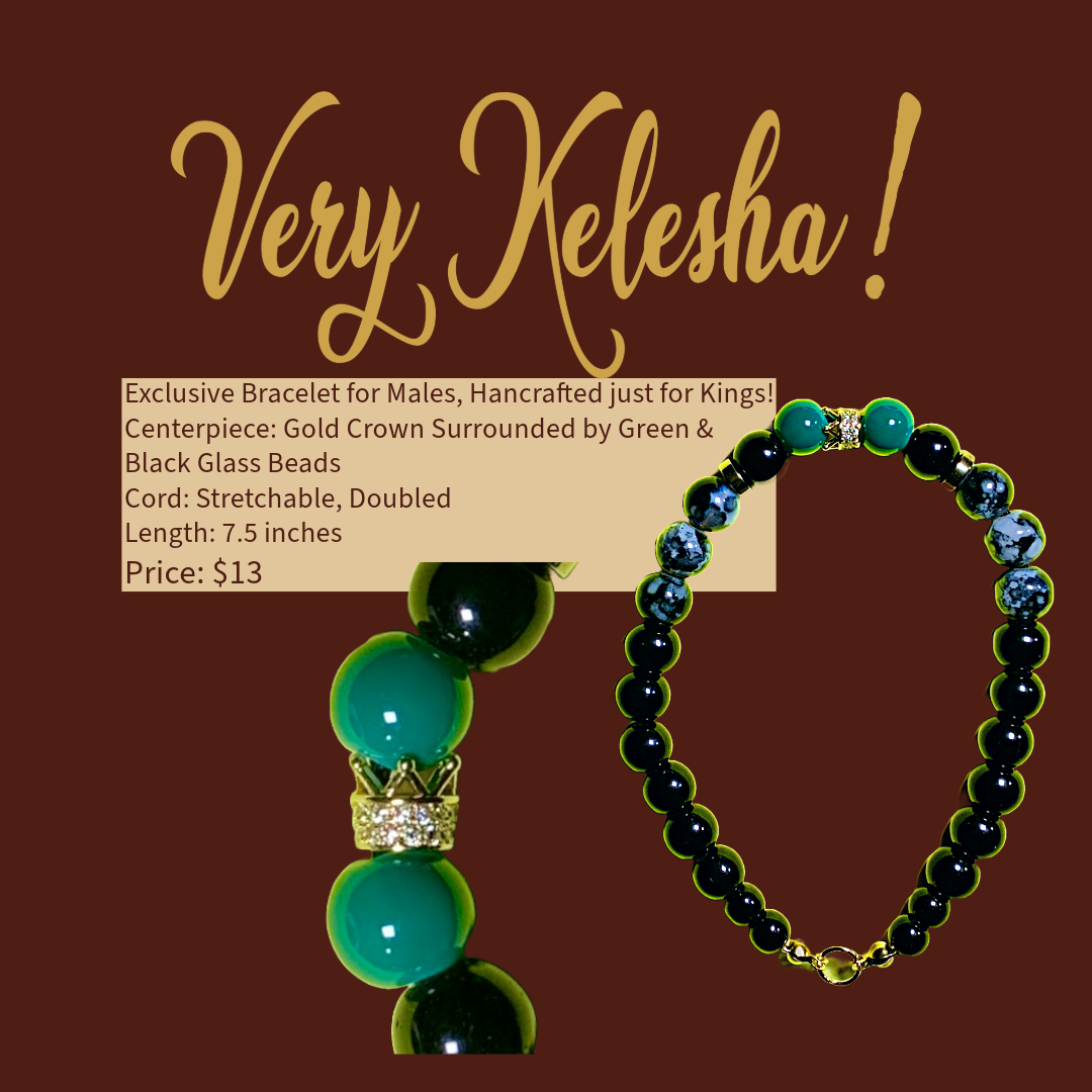 Gold Crown Surrounded by Green & Black Glass Beads