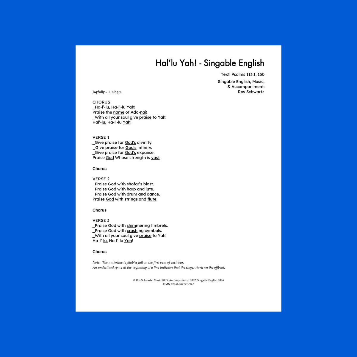 Hal'lu Yah! - English - Lyrics No Chords