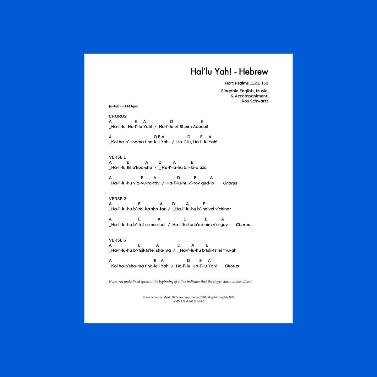 Hal'lu Yah! - Hebrew - Lyrics With Chords