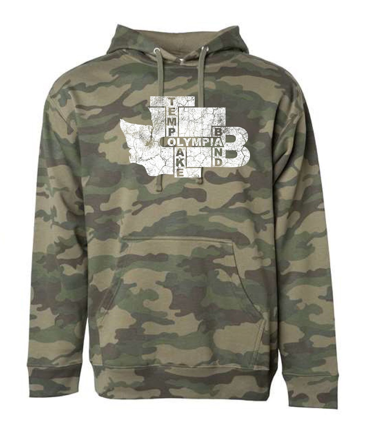 TLB "Olympia WA Wordplay" Hoodie - Camo Green