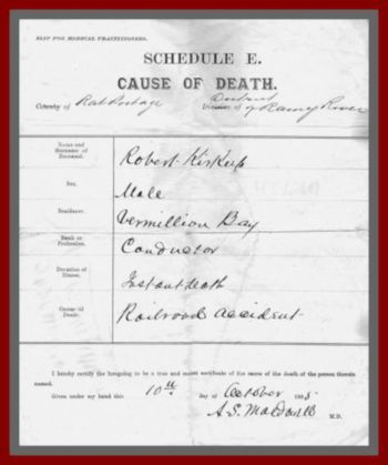 Death Certificate for Robert Kirkup
