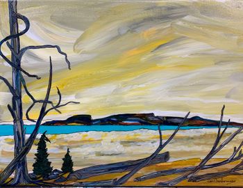 (PrintNew..."sleeping Giant" series....acrylic and pen on canvas....$200.00 + Shipping
