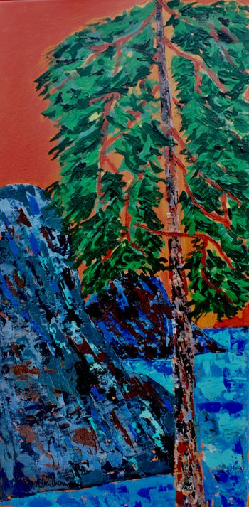 'Red Sky on the Jack Pine"....10''x20''...Acrylic on canvas...$195.

