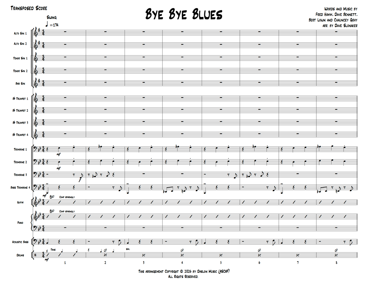 Bye Bye Blues score and parts