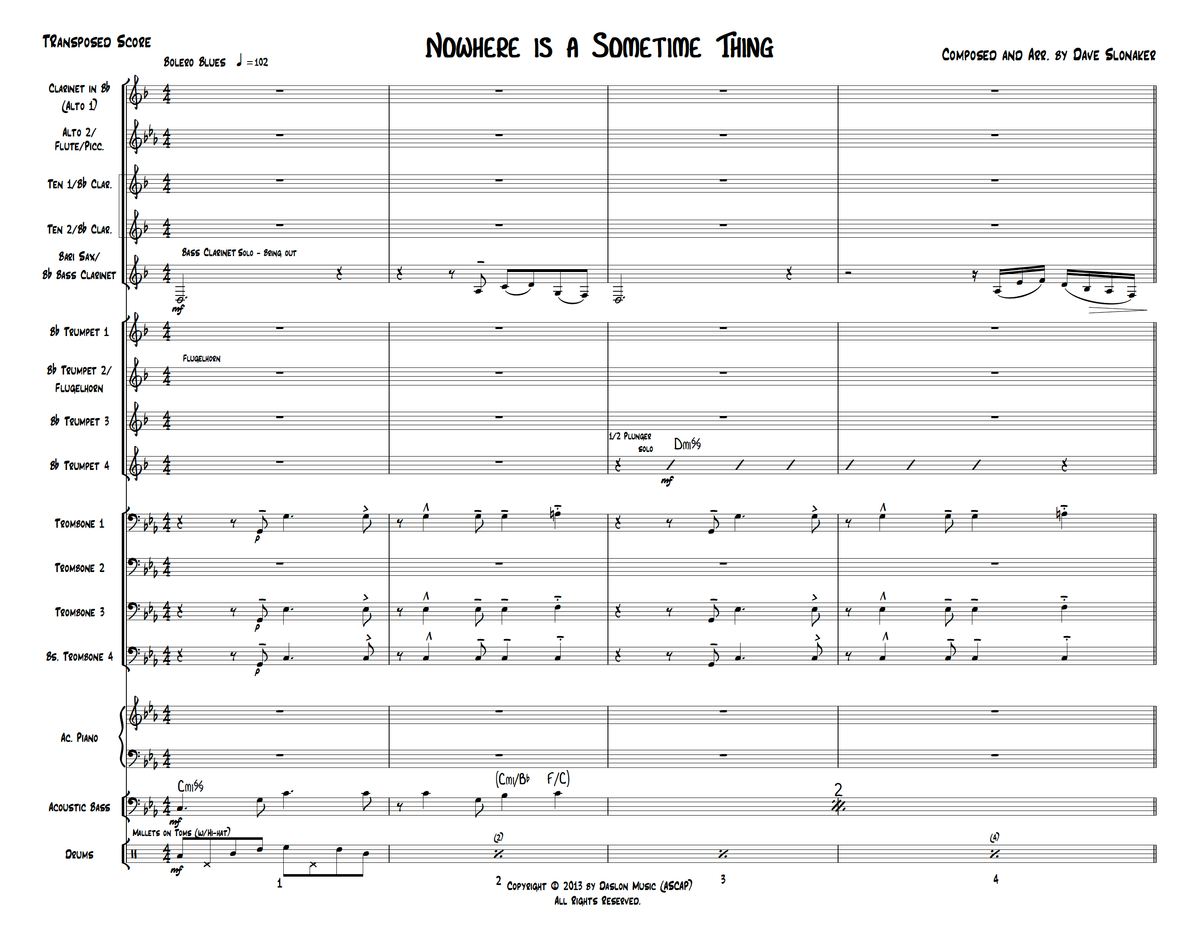 Nowhere Is A Sometime Thing Score and Parts