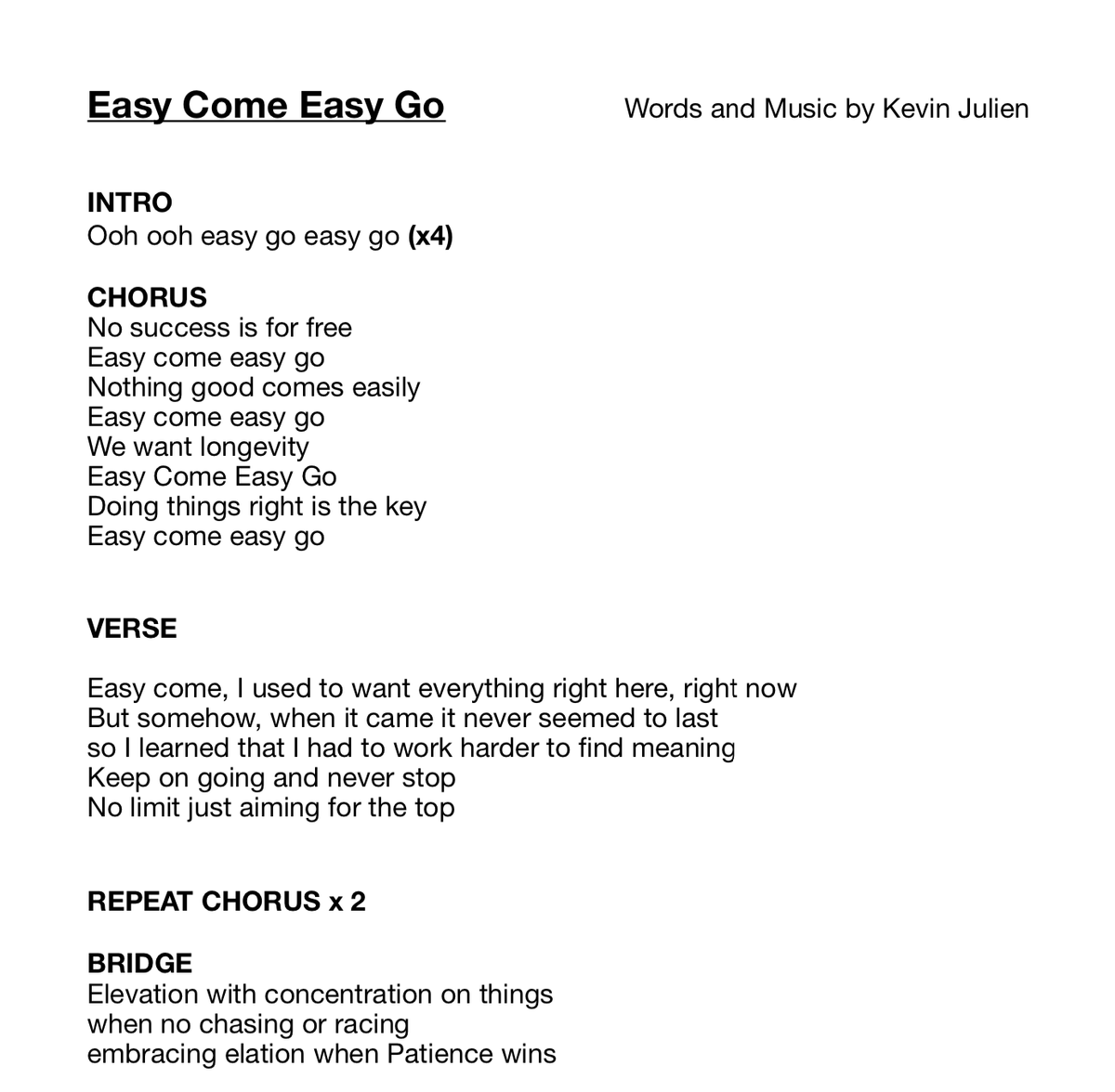 Easy Come Easy Go - Extended (Lyrics)