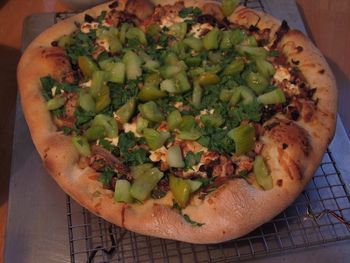 Greek Salad Pizza with Green Zebra Heirlooms
