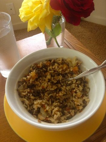 Spicy Lentils and Brown Rice with Chorizo
