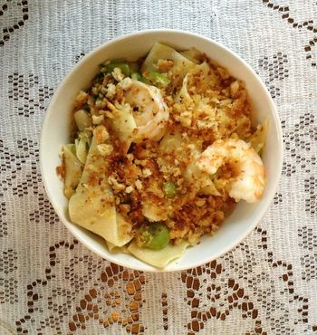 Fresh Pasta with Shrimp, Fava Beans & Toasted Breadcrumbs
