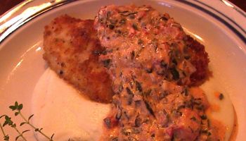Chicken on Polenta with Herbed Tomato Sour Cream Sauce
