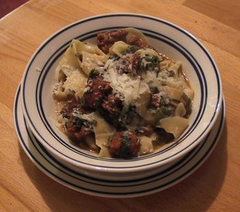 Homemade Pasta with Italian Sausage and Arugula
