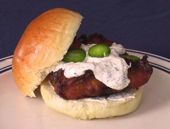 Catfish Sandwich with Dill Remoulade and Jalapeño Slices
