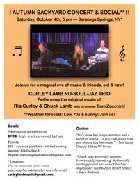 Autumn Backyard Concert & Social: Curley Lamb Nu-Soul-Jaz Trio