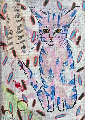 Pinkish Cat with Blue
