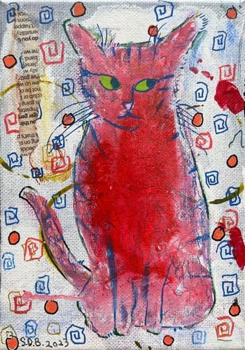 Red Cat with Spirals on Canvas

