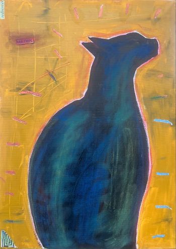 Blue Black Profile Kitty on Yellow
