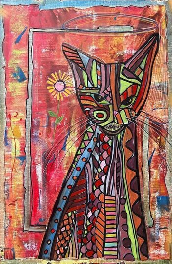 Mosaic Cat with Daisy Sharp Teeth
