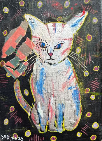 White Kitty with Blue Red Smudges
