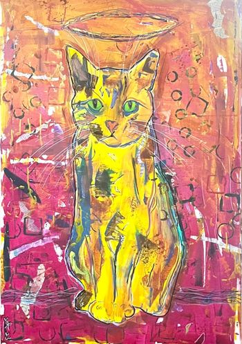 Noble Yellow Cat on Wrecked Background
