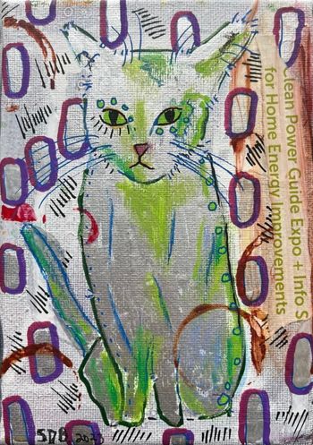 Silver Cat with Green on Canvas
