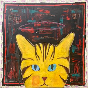 Big Square Yellow Stripy Cat Close Up
