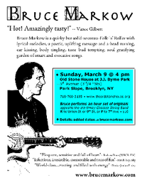 BRUCE MARKOW PERFORMS AT THE HISTORIC OLD STONE HOUSE opposite Chelsea String Band