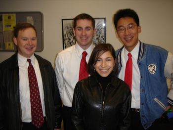 (left to right) Pete Roe, Michael "Mac" Cooney, Monica Attell Fitzgerald and me.  Red Ties mean that this was Christmas.  If we look bleary, it is because we have played like 4 or 5 masses armed with
