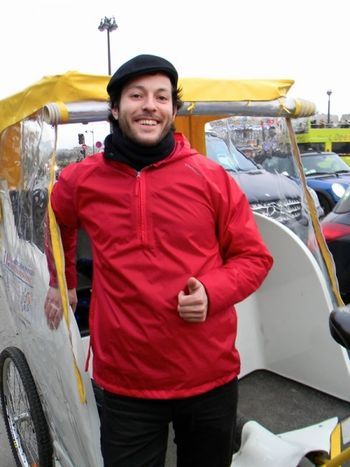 This young man was our bike taxi driver in Paris.  He was very charming and nice.  Told me he was originally from Madrid.
