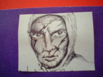 LIGHTNING FACE, pen and ink by Olin Smith.
