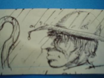 SHEPHERD WITH STAFF, pen and ink by Olin Smith.
