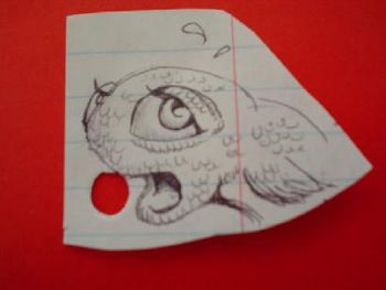 FISH WITH RED BUBBLE, pen and ink by Olin Smith.
