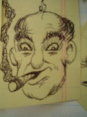CIGAR SMOKER, pen and ink by Olin Smith.
