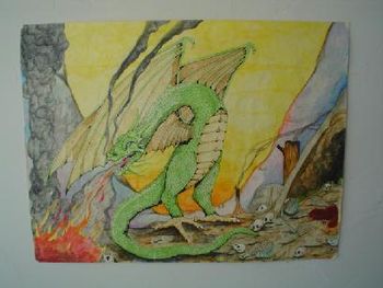 DAVE'S DRAGON, pen and ink by Dave Redding, watercolor added by Olin Smith.
