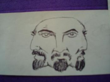 TRI-FACE, pen and ink by Olin Smith.

