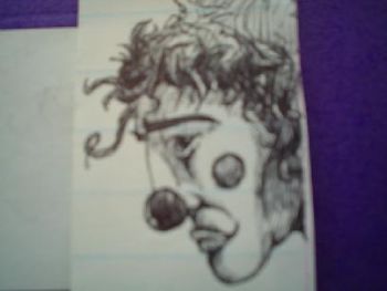 SAD CLOWN, pen and ink by Olin Smith.
