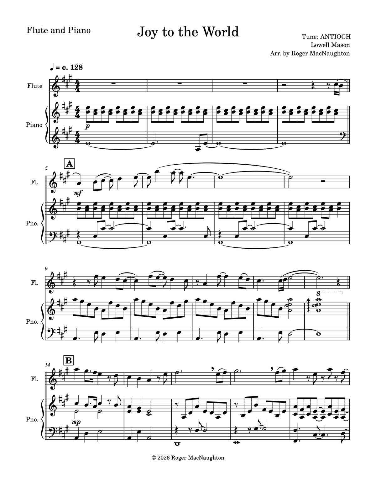 "JOY TO THE WORLD" - Sheet Music for Flute & Piano