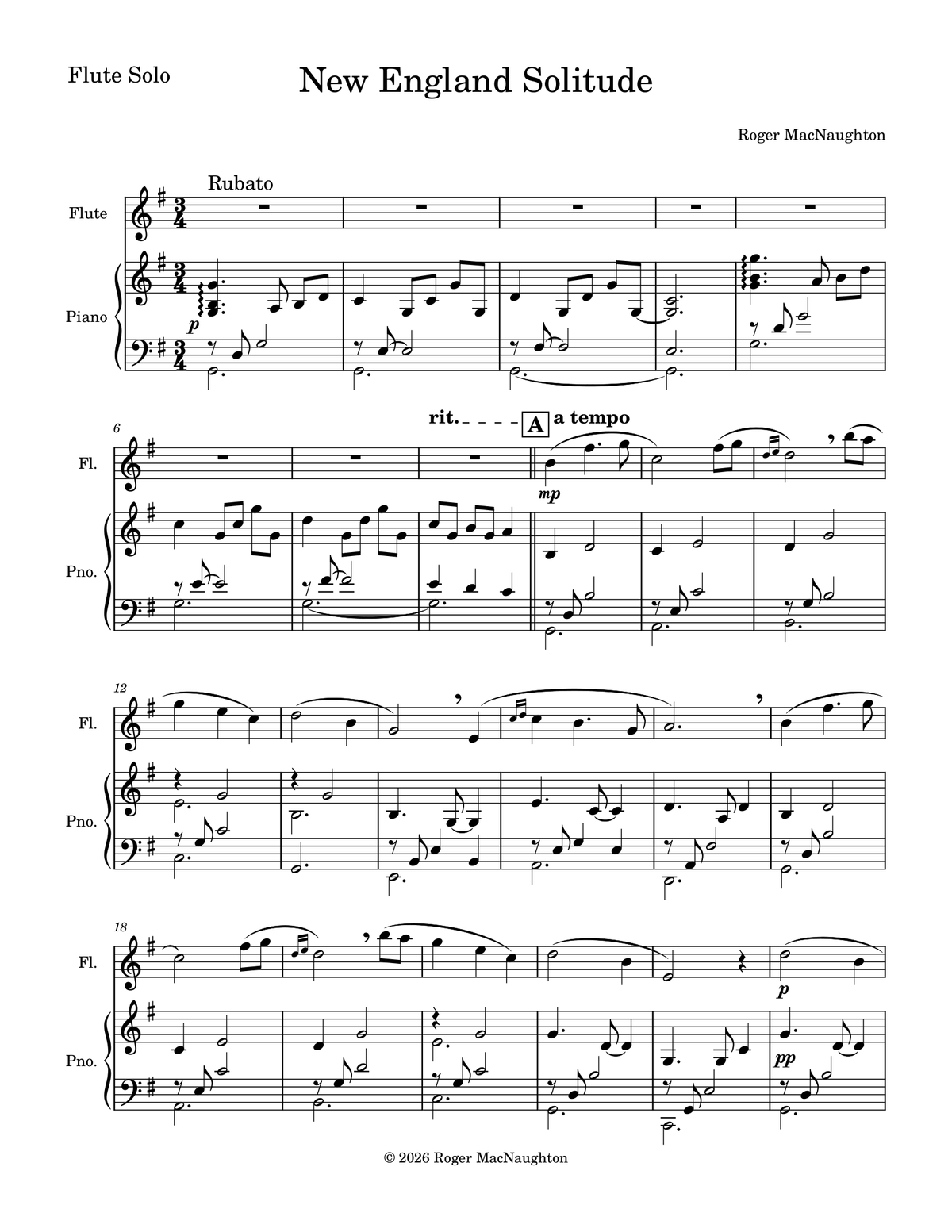 "NEW ENGLAND SOLITUDE" - Sheet Music for Flute & Piano