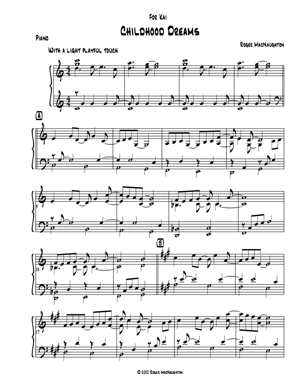 "Childhood Dreams" FREE Piano Sheet Music Download