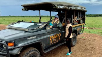With Naserian, our guide, PCD and friends begin their visit to the fabled Maasai Mara. Photo: Ben Lawrence
