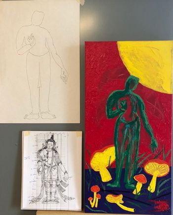 "Night Vigil (flesh of God), acrylic with studies, 2019
