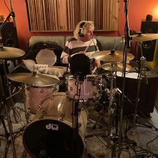 Gord Finley drumming up a storm at Bova Sound during Critical Misunderstandings On The Precipice sessions.
