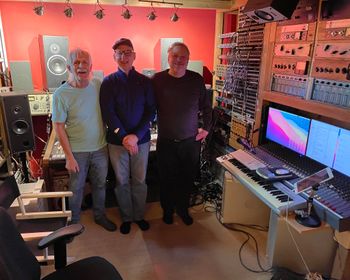 Phil, John and Frank after a week in studio sessions with John in studio, Critical Misunderstandings On The Precipice album sessions.
