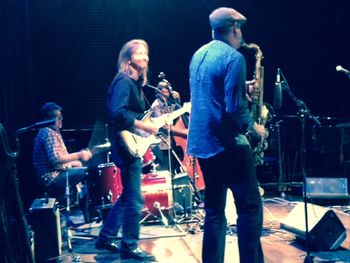 Dan Hosterler (drums), Gordon Bonham (guitar), Ron Kadish (Bass) and Joe Donnelly (sax) in the Ivy Tech Waldron auditorium, 8/9/15
