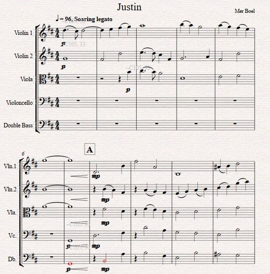 Justin for String Orchestra or Quintet; Full score and parts