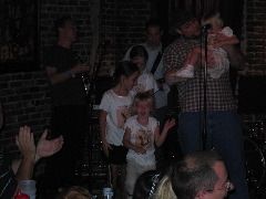 Hayseed and nieces @ The Basement in Nashville, TN From left: Jimmy Ryan, mandolin; Millie Rose; Mary Grace; Kati Beth; Jeff Sohn, bass; Anna Rene (in Hayseed's arms)
