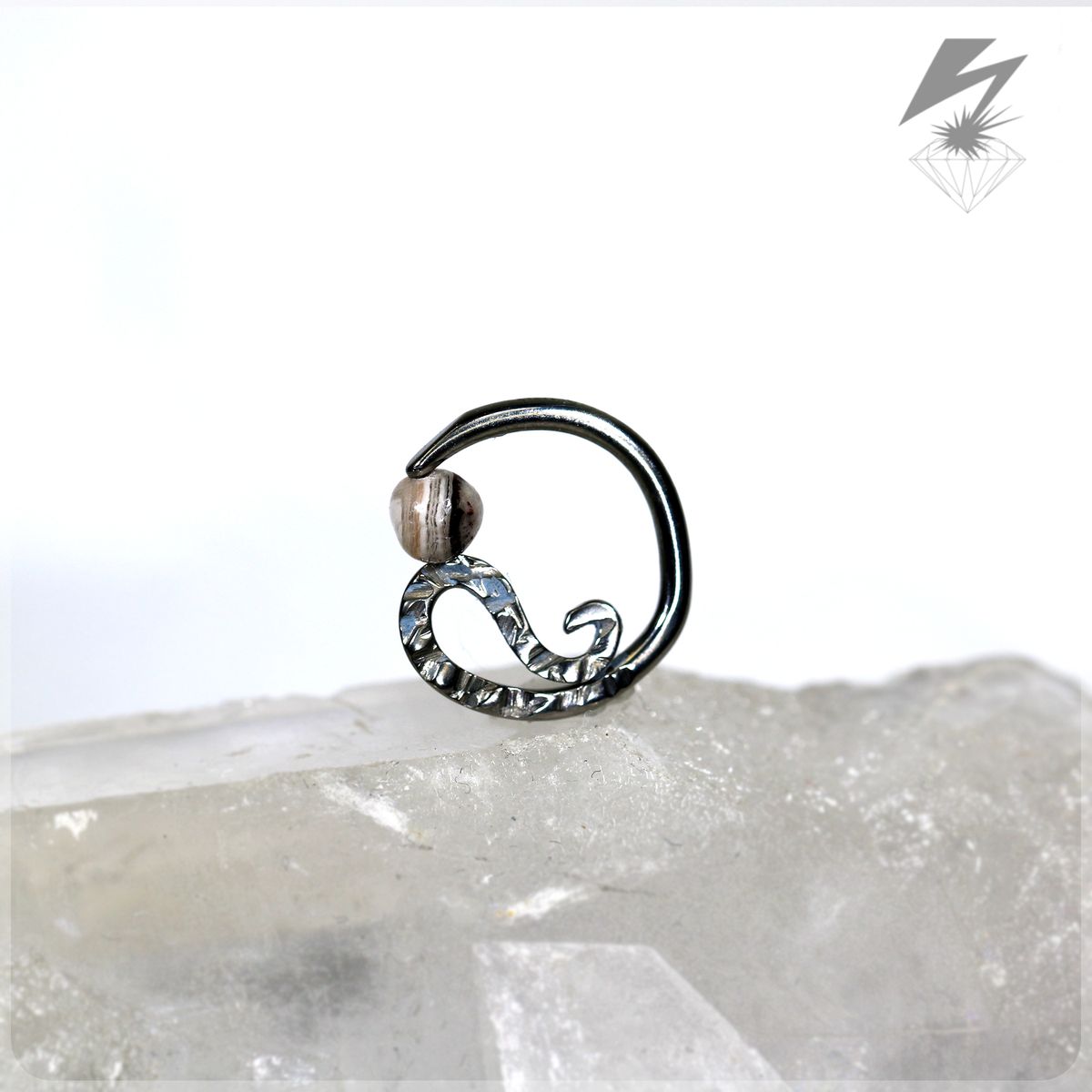 14g. 1/2" Carved Nb Captive Ring with Botswana Agate Bead