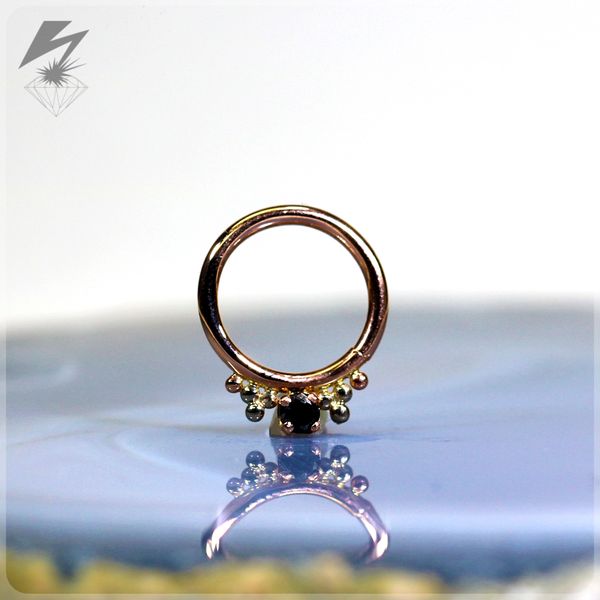16g. 3/8" Judgement Ring 14k Rose Gold  w/ a Black Diamond & White Gold accents